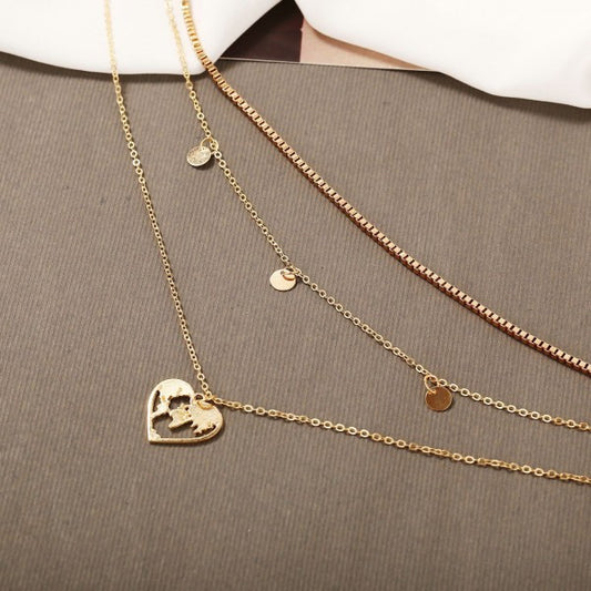 Girl Heart Map Alloy Multi Layer Fashion Necklace - Golden - Shop N Save