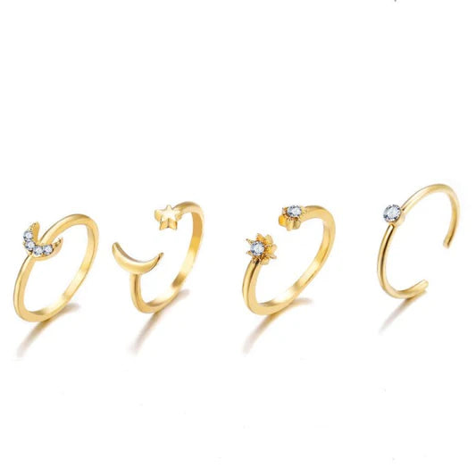 Ladies Fashion Rhinestone Rings Set 7 Pieces - Golden