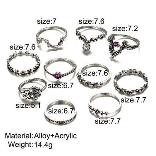 Ladies Fashion Alloy Acrylic Ring Set 8 Pieces - Black Silver - Shop N Save