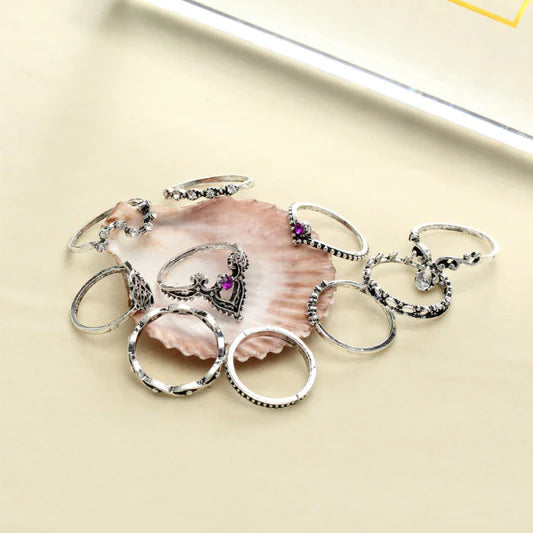 Ladies Fashion Alloy Acrylic Ring Set 8 Pieces - Black Silver - Shop N Save