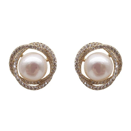 Fashionable Simple Ladies Pearl Earrings - Golden - Shop N Save