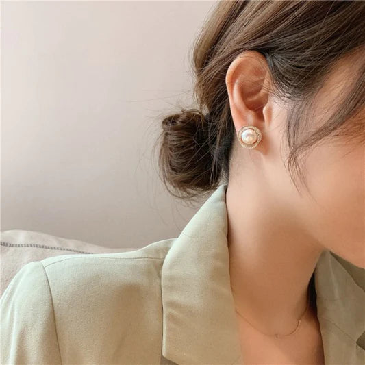 Fashionable Simple Ladies Pearl Earrings - Golden - Shop N Save