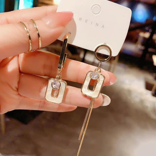 Fashion Square Imitation Shell Tassel Earrings - White - Shop N Save