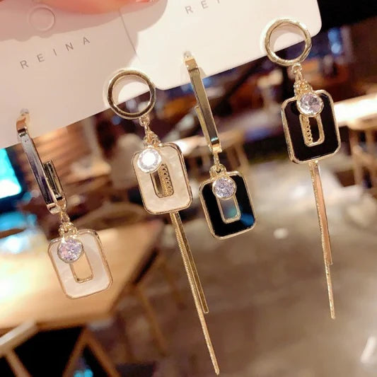 Fashion Square Imitation Shell Tassel Earrings - Black