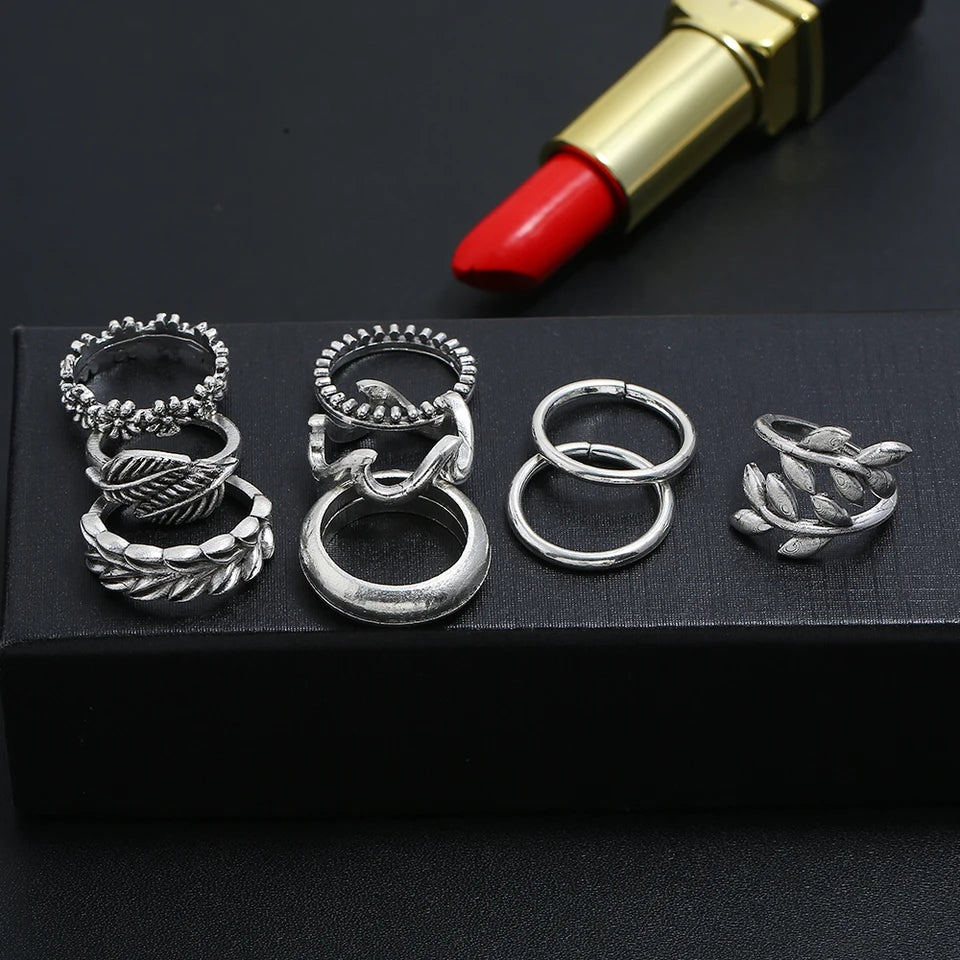 Docona 9pcs Bohemia Sunflower Rings: Silver Midi Knuckle Anillos Set for Women - Shop N Save