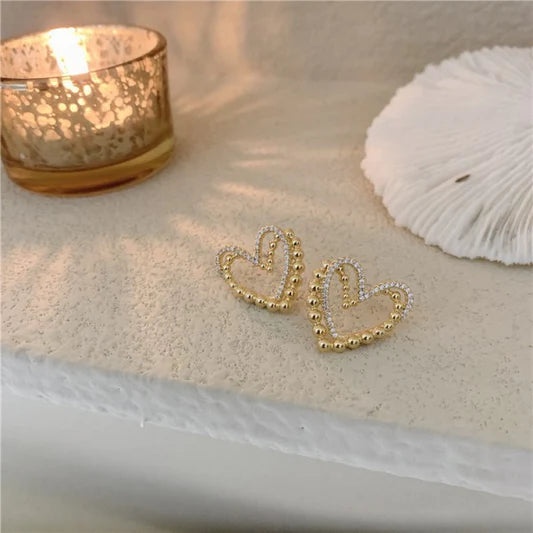Rhinestone Heart Simple Girl's Earrings - Golden - Shop N Save