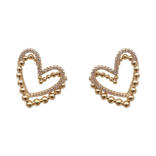 Rhinestone Heart Simple Girl's Earrings - Golden - Shop N Save