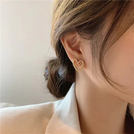 Rhinestone Heart Simple Girl's Earrings - Golden - Shop N Save