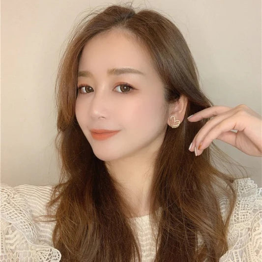 Rhinestone Heart Simple Girl's Earrings - Golden - Shop N Save