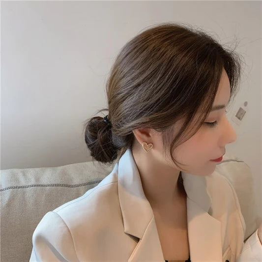 Rhinestone Heart Simple Girl's Earrings - Golden - Shop N Save