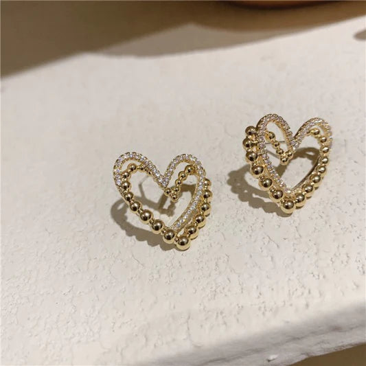 Rhinestone Heart Simple Girl's Earrings - Golden - Shop N Save