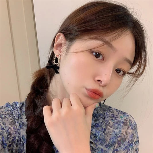 Ladies Rhinestone Bow Earrings - Black Gold - Shop N Save