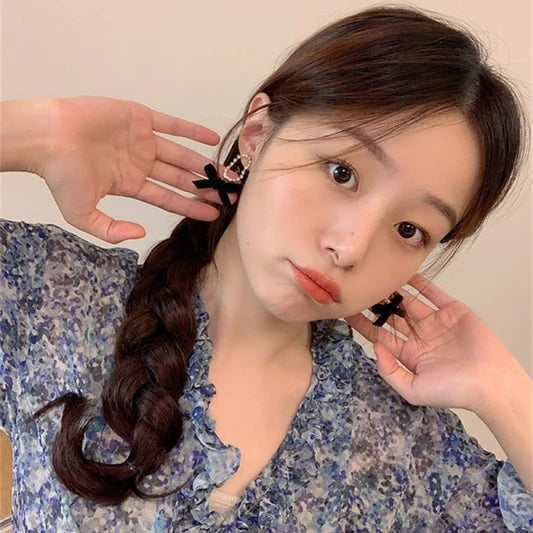 Ladies Rhinestone Bow Earrings - Black Gold - Shop N Save