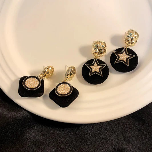 Ladies Fashion Simple Square Earrings - Black Gold