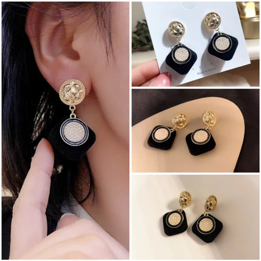 Ladies Fashion Simple Square Earrings - Black Gold