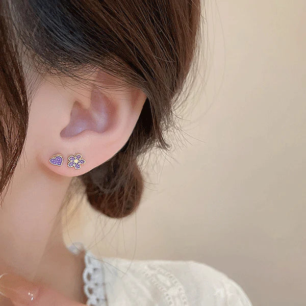 Floral Butterfly With Heart Three Pair Ear Tops - Golden - Shop N Save