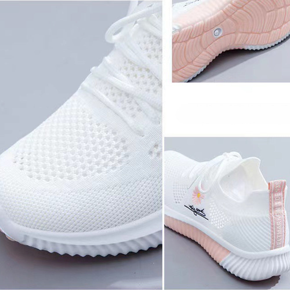 Mesh Lace-Up Sneakers for Women Lightweight Breathable Non-Slip Soft And Comfortable Shoes For Walking Running Jogging Exercise Gym and Outdoor Office Casual Shoes - White
