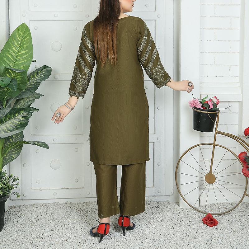 2 Piece Kurti Salwar Embroidery Set - Pure Cotton Collection Stylish Solid Color Light Weight Cotton Fabric Suit Top Bottom Salwar Kameez Indian Pakistani Embroidered Suit For Event Party Outdoor Dress - Dark Green - Shop N Save