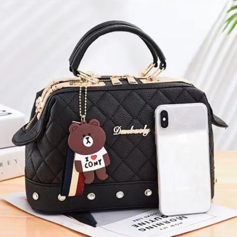 Black Geometric Quilted Handbag: Stylish, Tassel Detail, Versatile Charm - Shop N Save