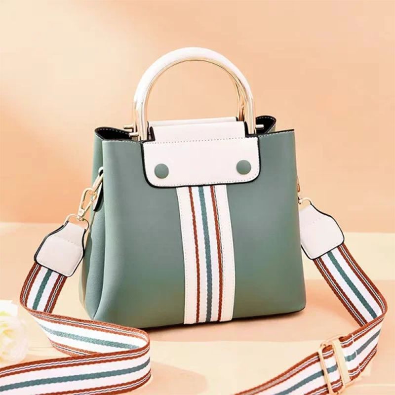 Green Lattice Handbag: Stylish, Casual, Striped Strap, Multiple Compartments - Shop N Save