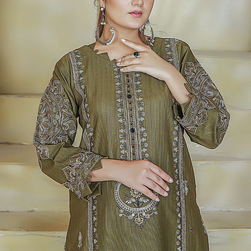 2 Piece Kurti Salwar Embroidery Set - Pure Cotton Collection Stylish Solid Color Light Weight Cotton Fabric Suit Top Bottom Salwar Kameez Indian Pakistani Embroidered Suit For Event Party Outdoor Dress - Dark Green - Shop N Save