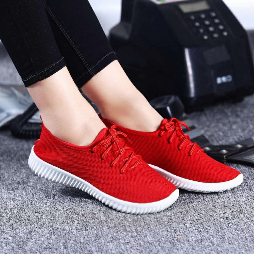 Mesh Lace-Up Sneakers for Women Lightweight Breathable Non-Slip Soft And Comfortable Shoes For Walking Running Jogging Exercise Gym and Outdoor Office Casual Shoes - Red