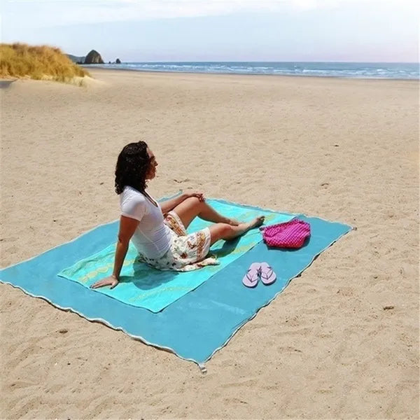 Sky Blue Sand-Free Beach Mat: Portable, Anti-Slip, Outdoor Comfort - Shop N Save