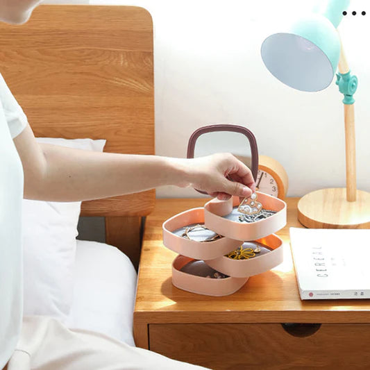 Jewelry Organizer Storage Box With Mirror - Blue - Shop N Save