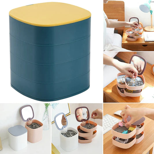 Jewelry Organizer Storage Box With Mirror - Blue - Shop N Save