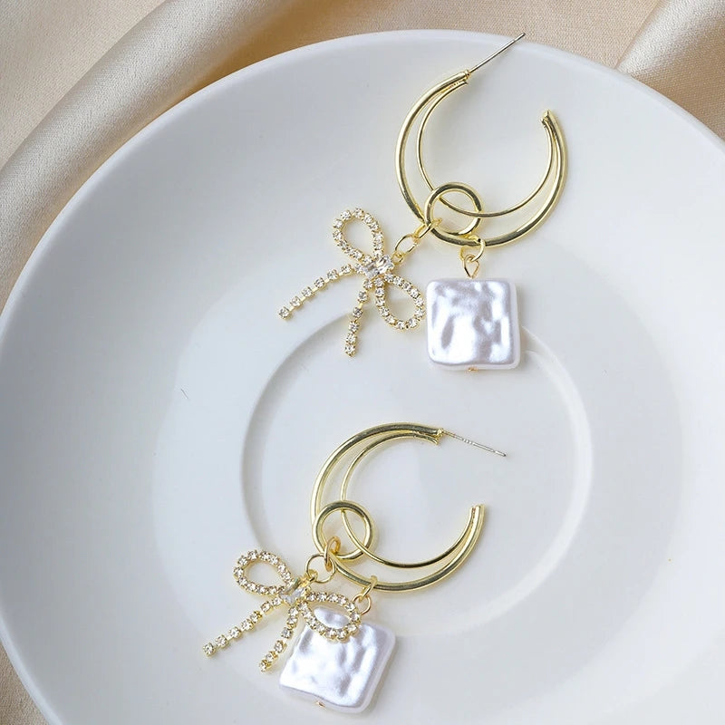 Bow Pearl Hoop Earrings - Trendy Fashion Jewelry for Women - Shop N Save