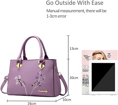 Ladies High Quality Flower Embroidered Handbag - Purple