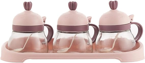 Glass Spice Holder Set: Elegant Pink Design, 3 Containers - Shop N Save
