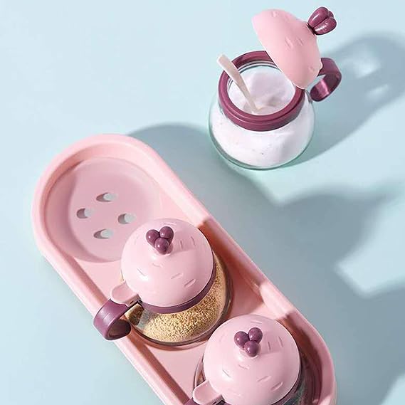 Glass Spice Holder Set: Elegant Pink Design, 3 Containers - Shop N Save