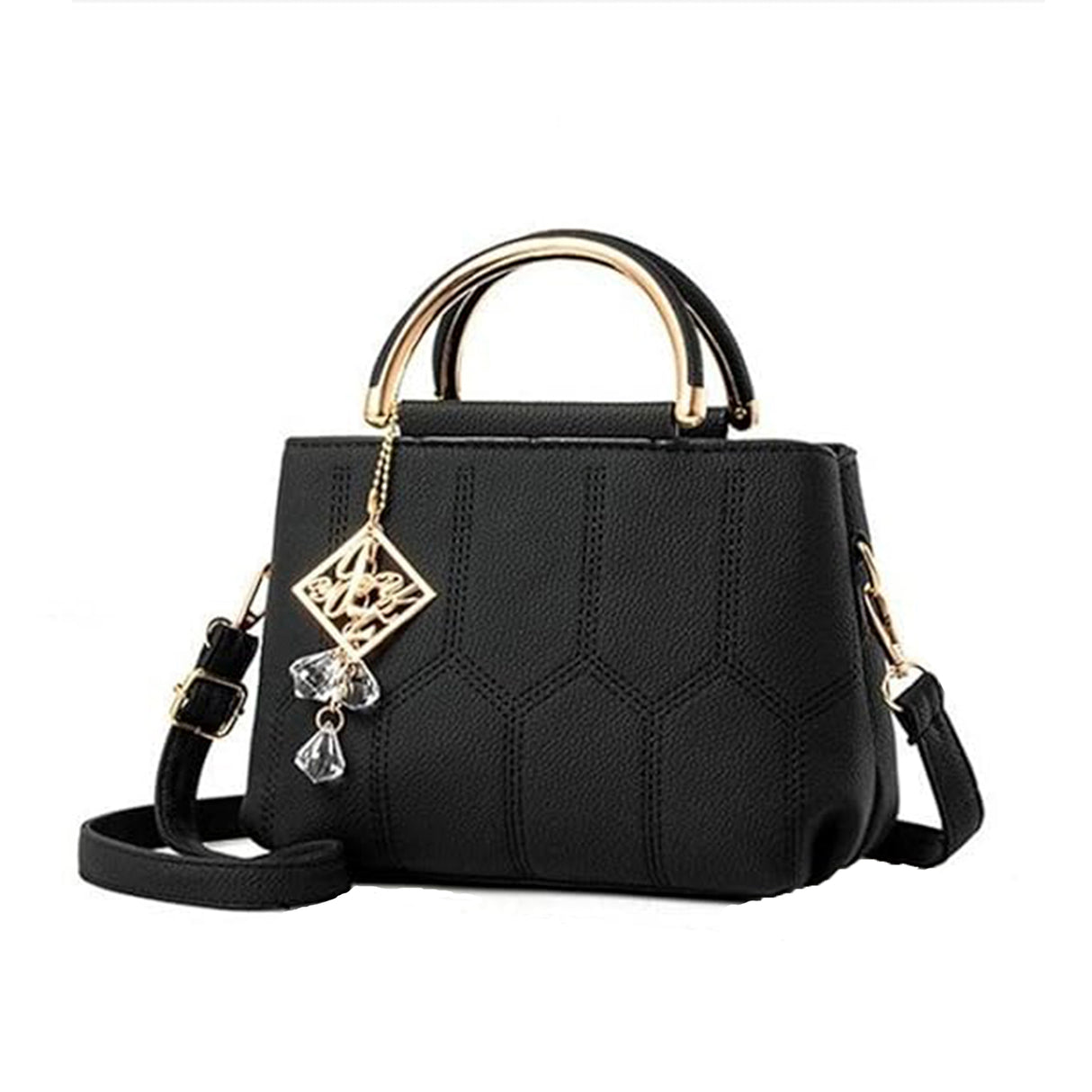 Ladies Fashion Embroidery Thread Leisure Handbag - Black