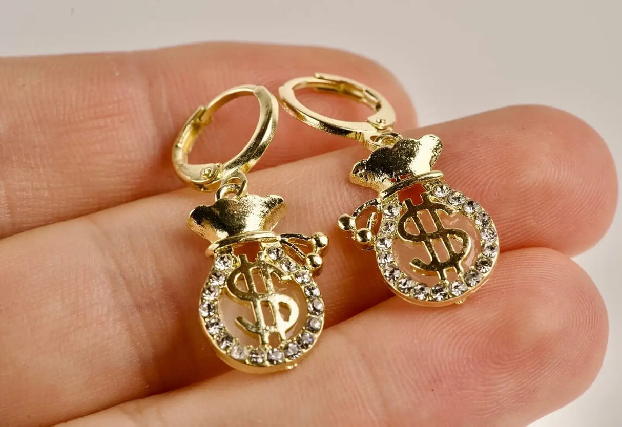Dollar Sign Money Bag Earrings: Lucky Jewelry for Women & Girls - Shop N Save