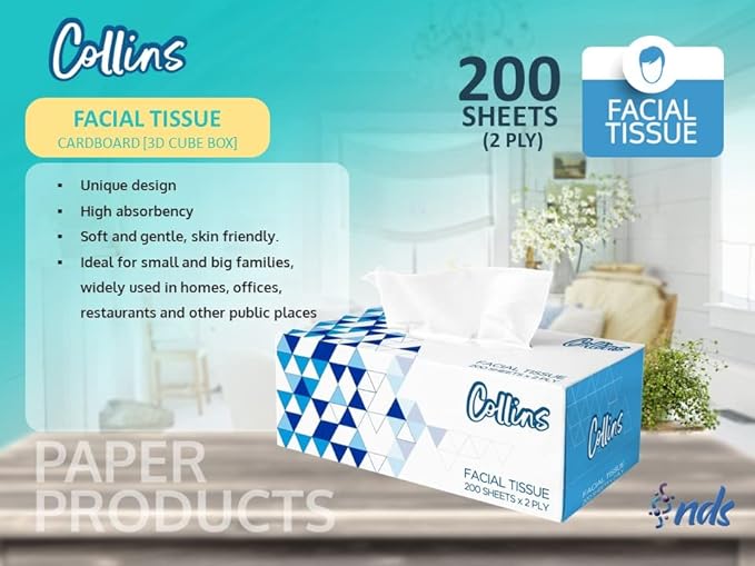 Collins 200 Sheets Facial Tissue Extreme 6000 Sheets Bulk Box, Tissue Paper Soft Durable Daily Use Tissue Fine Quality Soft Tissue Premium Quality Tissue Boxes Bulk Pack - Shop N Save