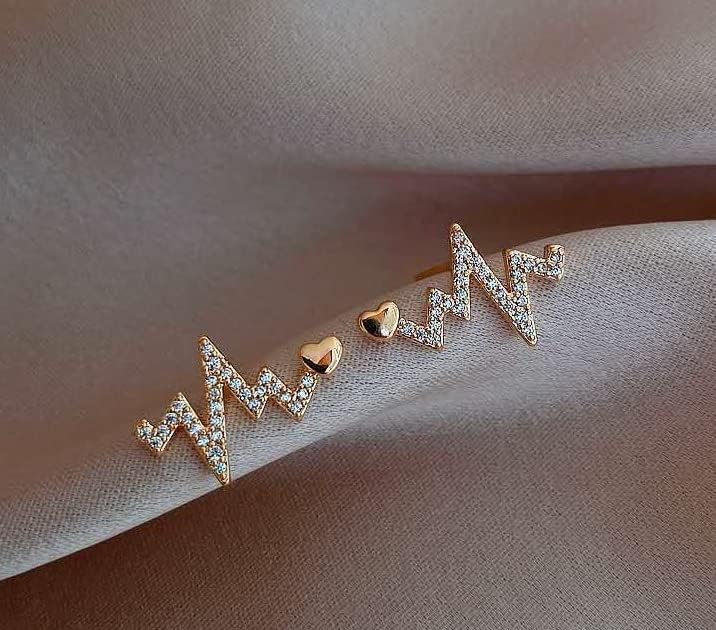 Rustic Rhinestone Heartbeat Earrings: Stylish Studs for Women - Shop N Save