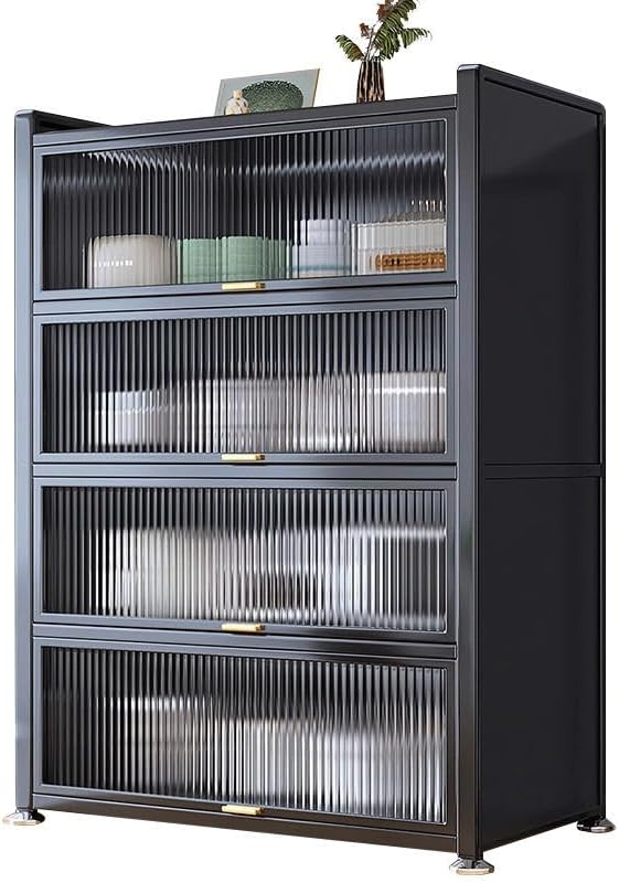 Metal Acrylic Showcase Cabinet – 4-Tier Display Storage Organizer with Sliding Doors, Sturdy Metal Frame, and Transparent Acrylic Panels, 144cm Height, Ideal for Home or Office