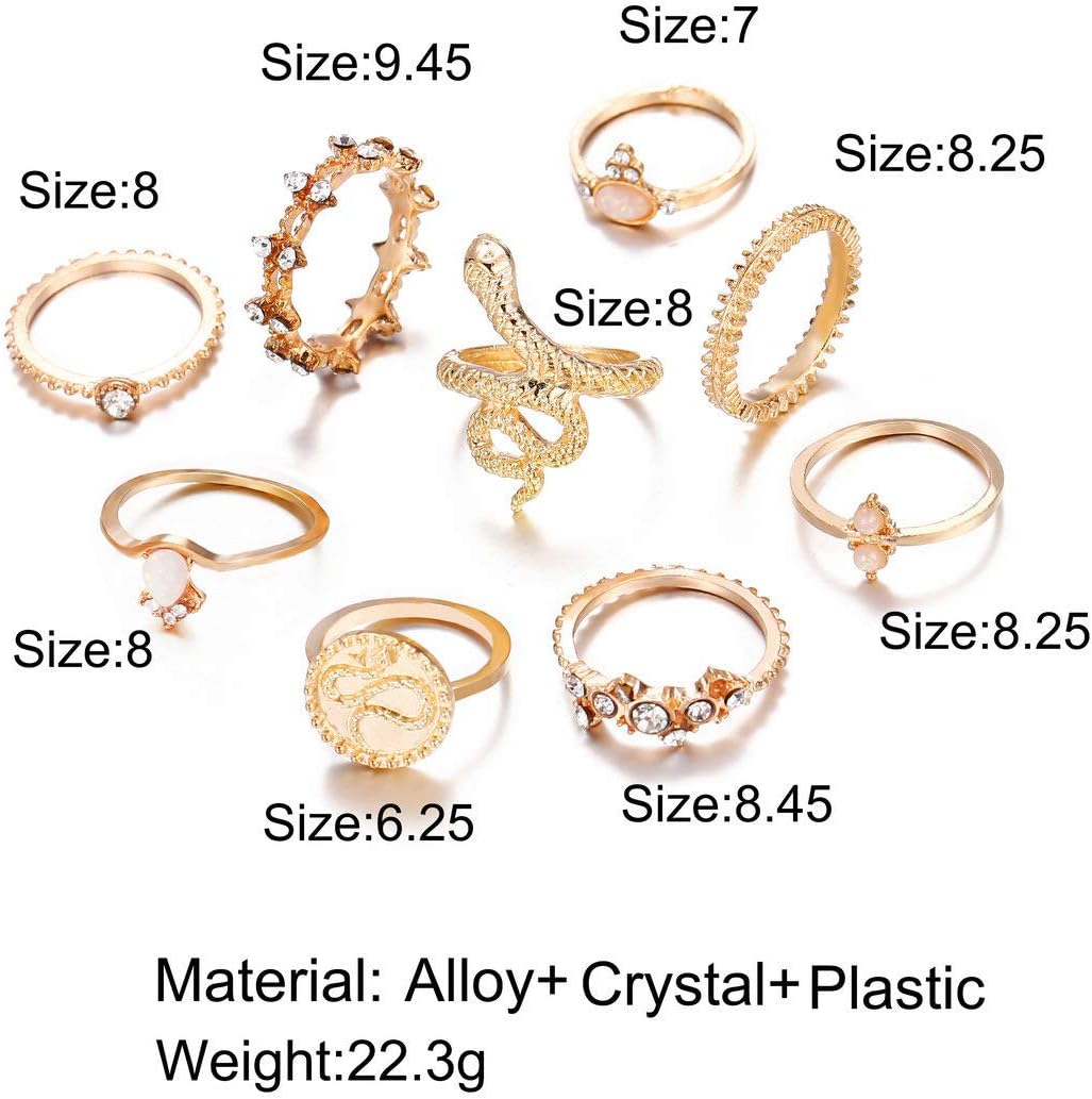 Gold Snake Ring Set - Boho Rhinestone Stackable Vintage Rings - Shop N Save