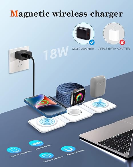 3-in-1 Magnetic Wireless Charger: Fast, Convenient, Multi-Device Charging - Shop N Save