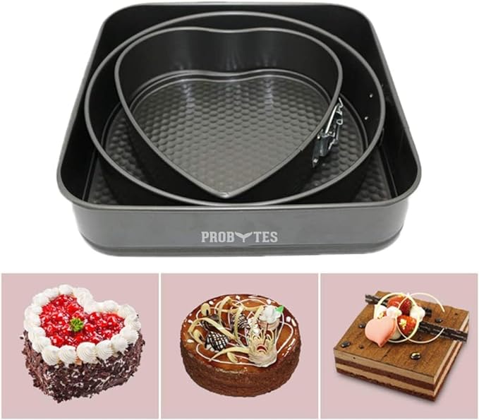 Set of 3 Cake Moulds: Heart, Square, Round, Non-Stick - Shop N Save