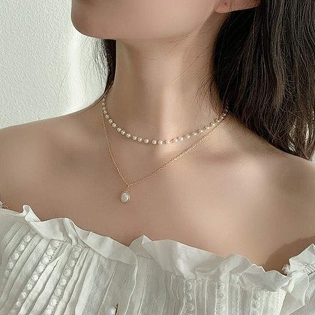 Aluinn Double Pearl Choker: Layered Gold Chain Pendant Necklace for Women - Shop N Save