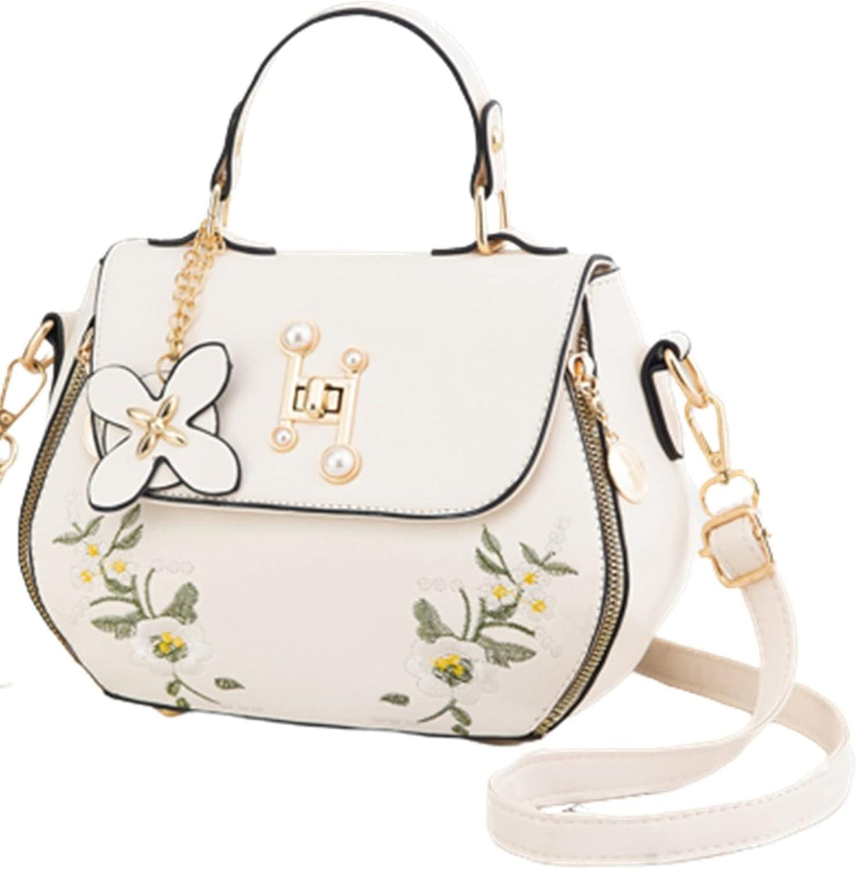 Floral Embroidered Girls Fashion Synthetic Messenger Bags - White - Shop N Save