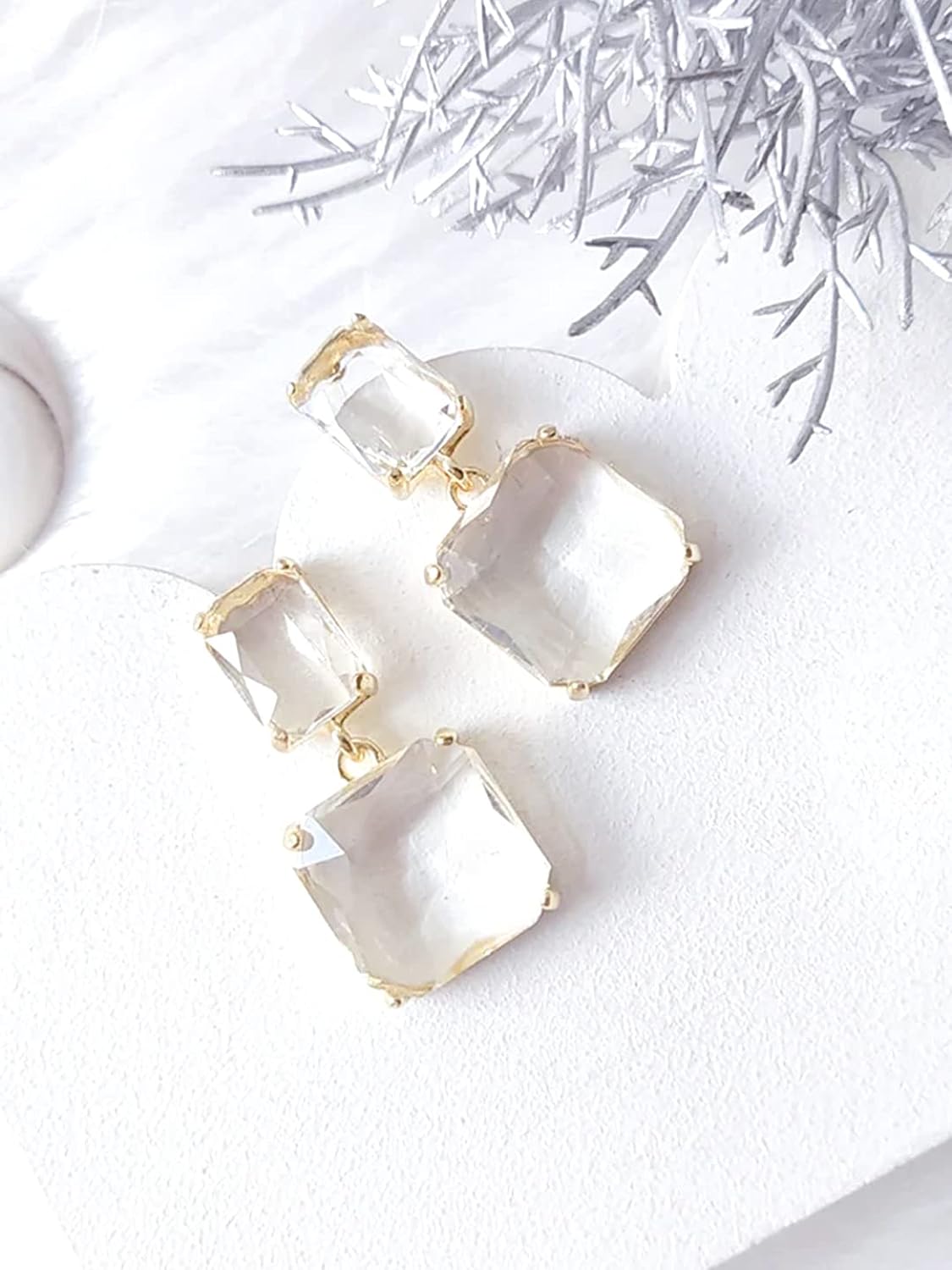 Chimes Crystal Earrings: Geometric Stud Drop, White Color - Shop N Save