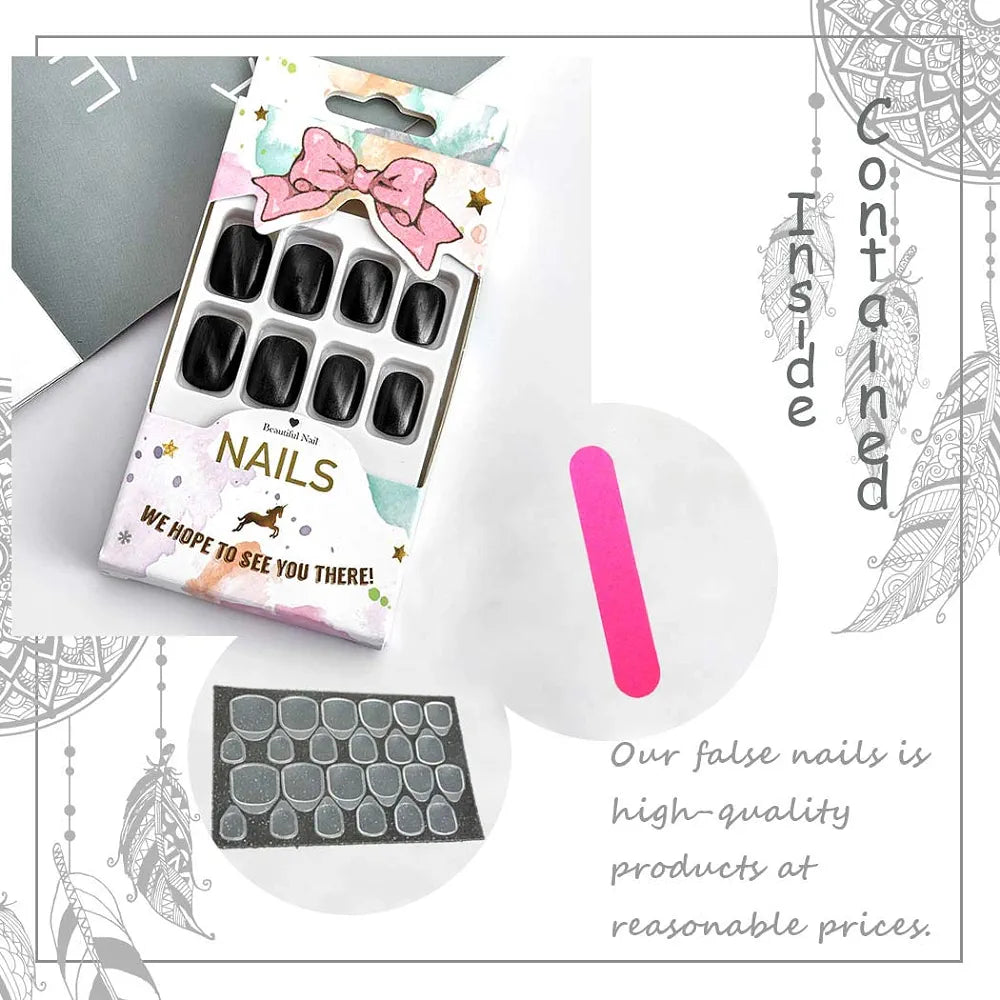 Cat Eye Glossy Black Square False Nails - 24pcs, Reusable, Daily Wear - Shop N Save