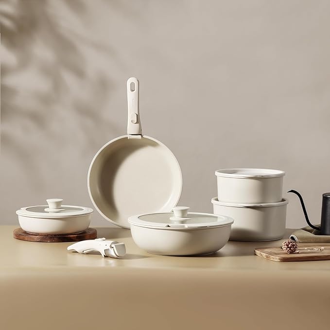 Collins 11pcs Pots and Pans Set, Nonstick Cookware Set Detachable Handle, Induction Kitchen Cookware Sets Non Stick with Removable Handle, RV Cookware Set