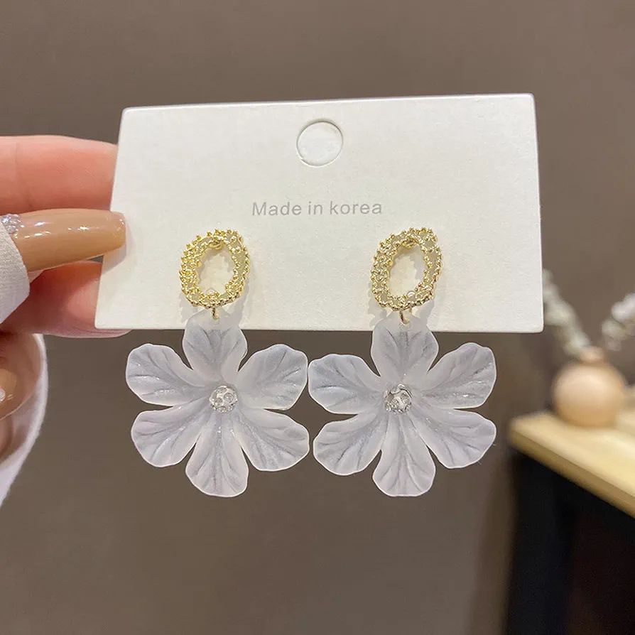 Golden Hands & White Flower Earrings: Exaggerated Port Style - Shop N Save