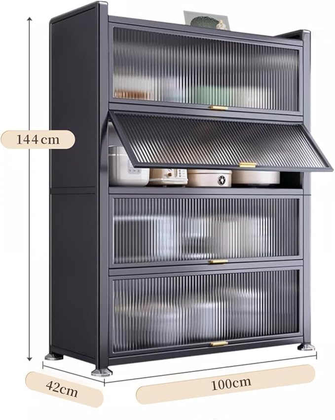 Metal Acrylic Showcase Cabinet – 4-Tier Display Storage Organizer with Sliding Doors, Sturdy Metal Frame, and Transparent Acrylic Panels, 144cm Height, Ideal for Home or Office