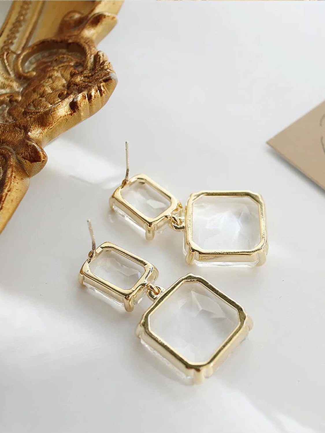 Chimes Crystal Earrings: Geometric Stud Drop, White Color - Shop N Save