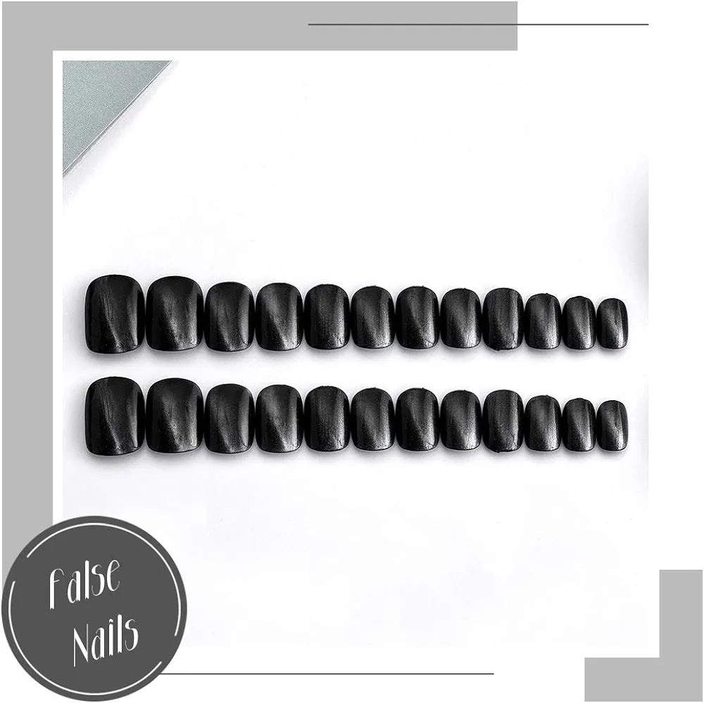 Cat Eye Glossy Black Square False Nails - 24pcs, Reusable, Daily Wear - Shop N Save